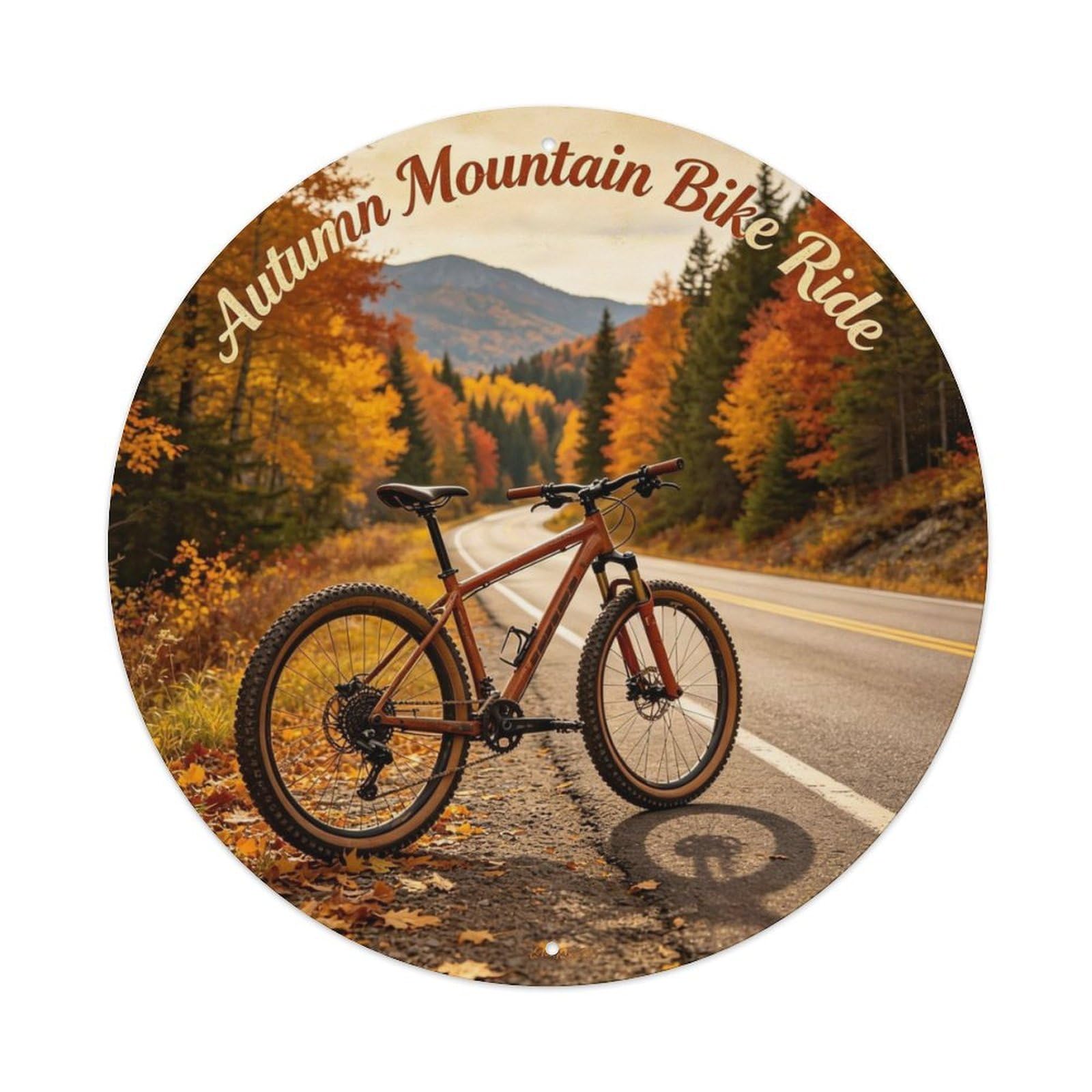 Autumn Mountain Bike Ride Metal Tin Sign Plaque