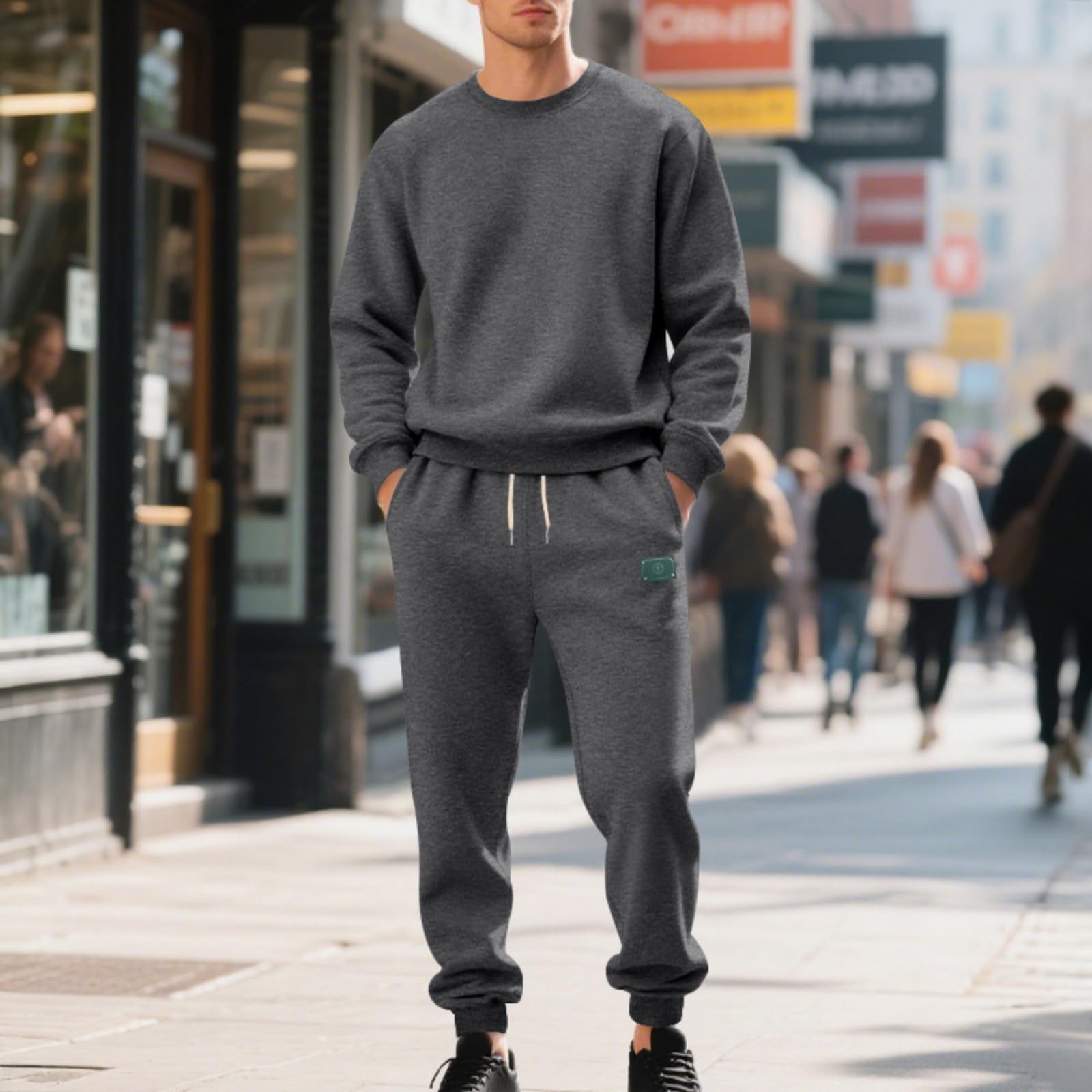 Tuta da uomo in due pezzi, per allenamenti e avventure all'aperto, antistrappo, top e pantaloni da allenamento da uomo, grigio, M