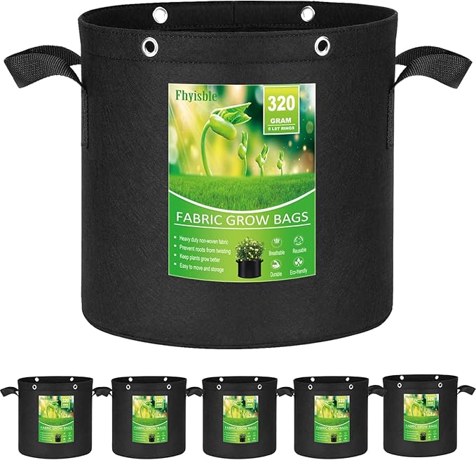 Fhyisble Grow Bags 5 Gallon, Fabric Pots 5 Packs, 320G