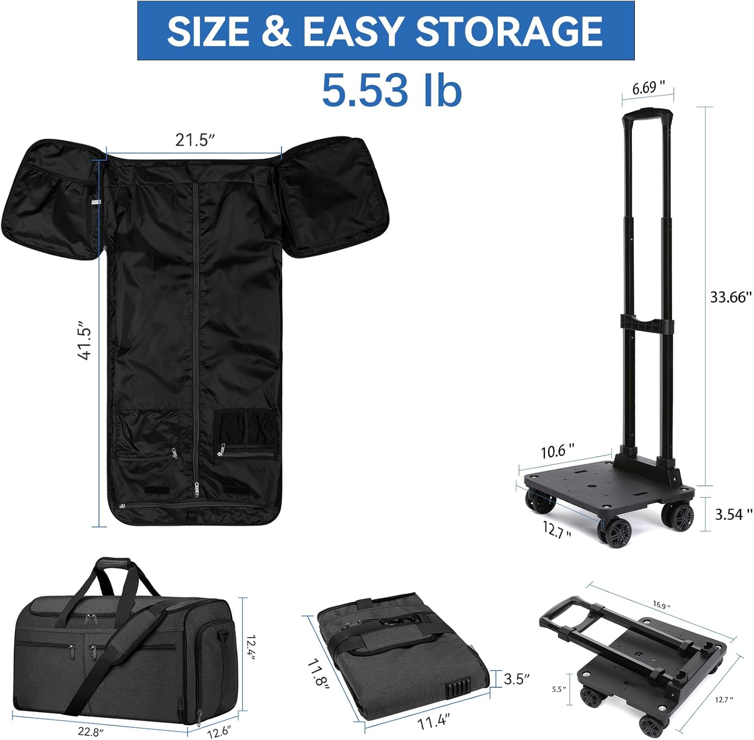 Bukere Garment Bag with Wheels, Rolling Travel Garment Duffle Bag with Shoes Compartment, Convertible 3 in 1 Suit Dress Bags for Men Women Business - Image 2