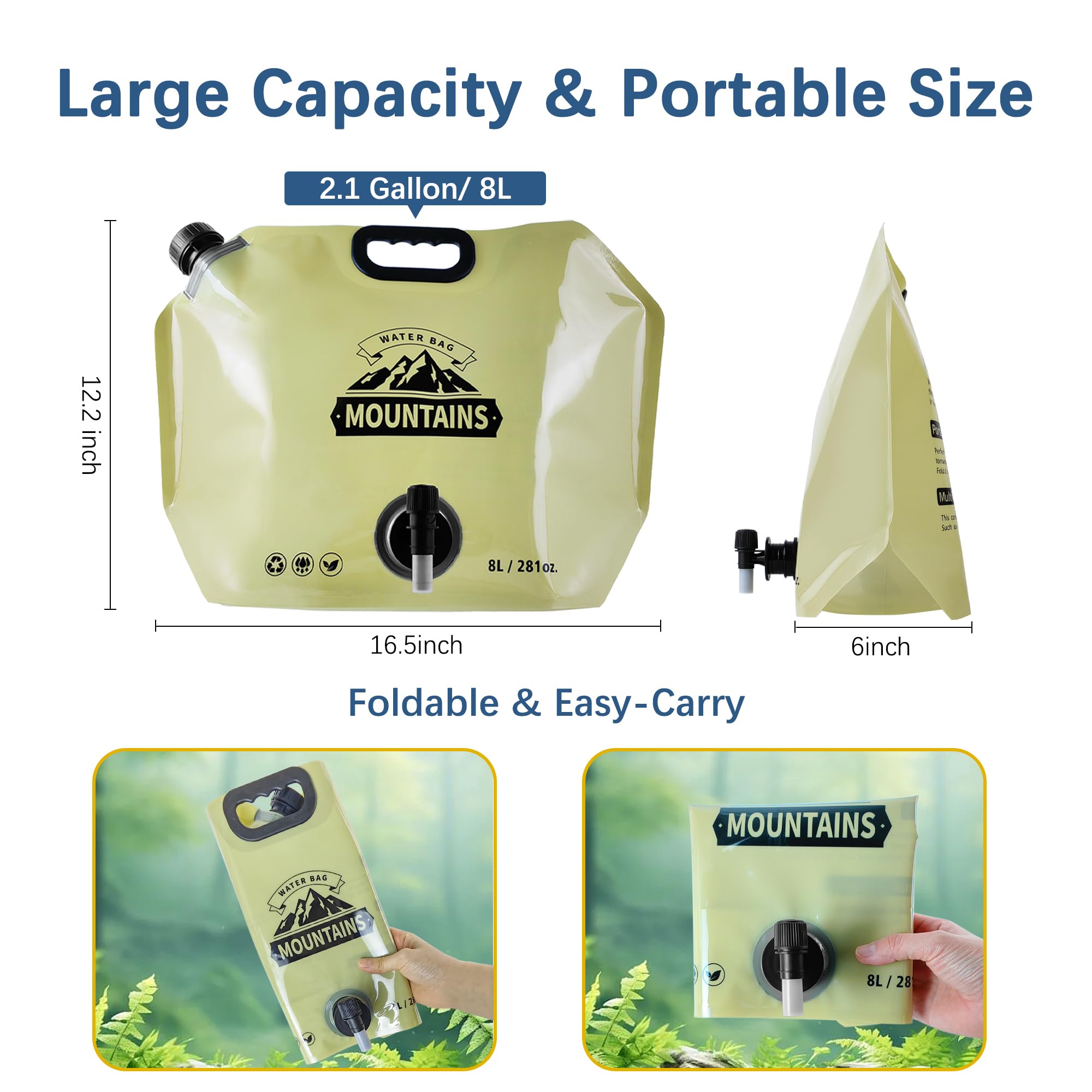 Coipdfty Camping Water Jug 2.1 Gallon CollapsibleWater Container Portable Water Bag for TravelOutdoor Hiking BPA Free Lightweight (Green (2.1 Gal), 1)