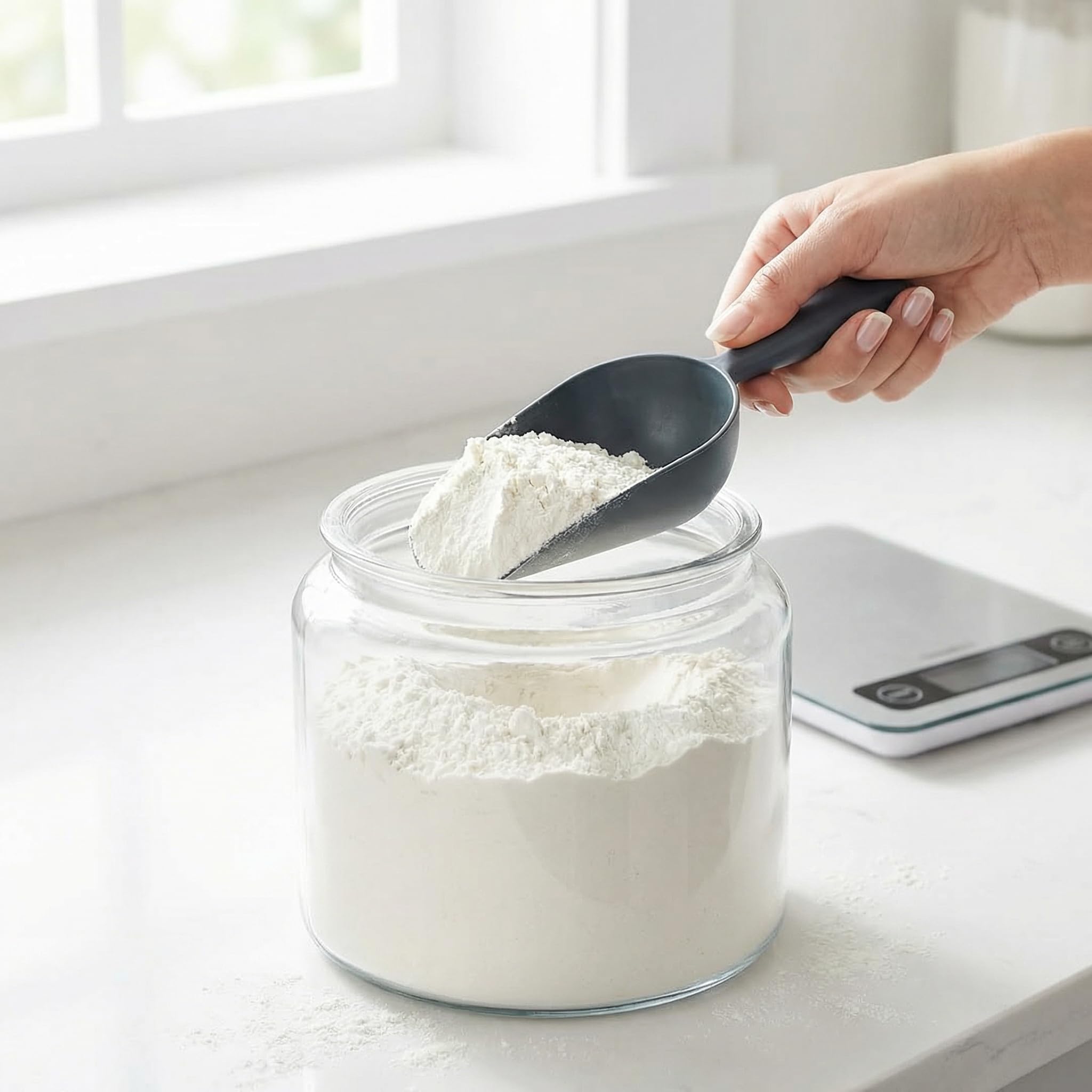 Pala multifunzione - Misuratore di mangime per cani e cavalli, pala per giardino, terra e cucina - materiale resistente e forte - cucchiaio dosatore resistente ed ergonomico (grigio)