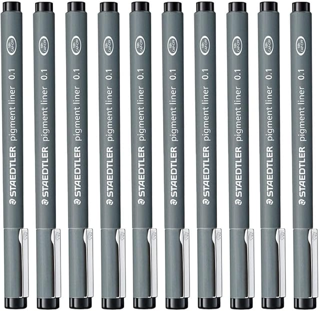Staedtler 0.1 mm Pigment Liner Fineliner Sketching Drawing Drafting Pens Pack of 10