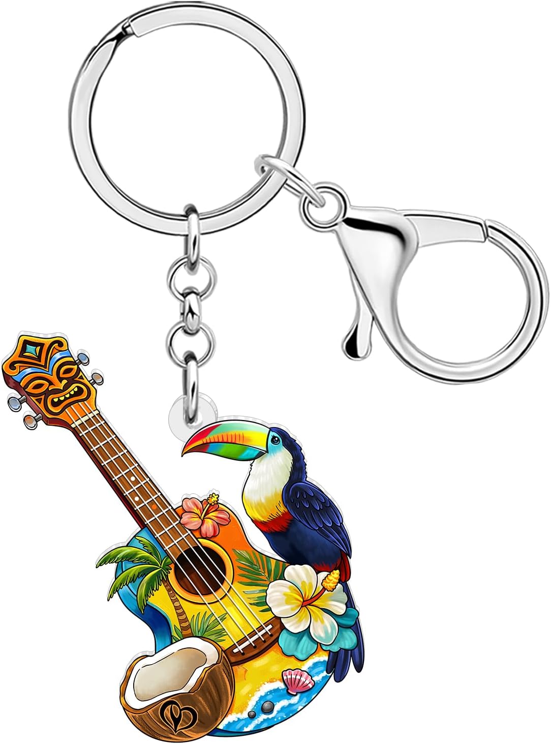 Acrylic Fun Beach Keychain Hawaiian Accessories Ukulele Summer Charms Ocean Jewelry Beachy Gifts for Women Girls Kids