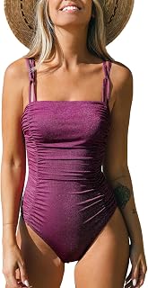 CUPSHE Women's Swimsuit Square Neck Ruffle Tummy Control Glitter Adjustable Straps One Piece Swimwear Swimsuit Price In India