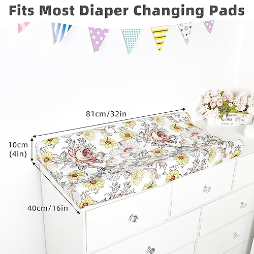 Miniatura 3 de Funda para cambiador, fundas para cambiador de bebé para niñas y niños, funda suave y ajustada, elástica, para cambiador de bebé, estampado floral
