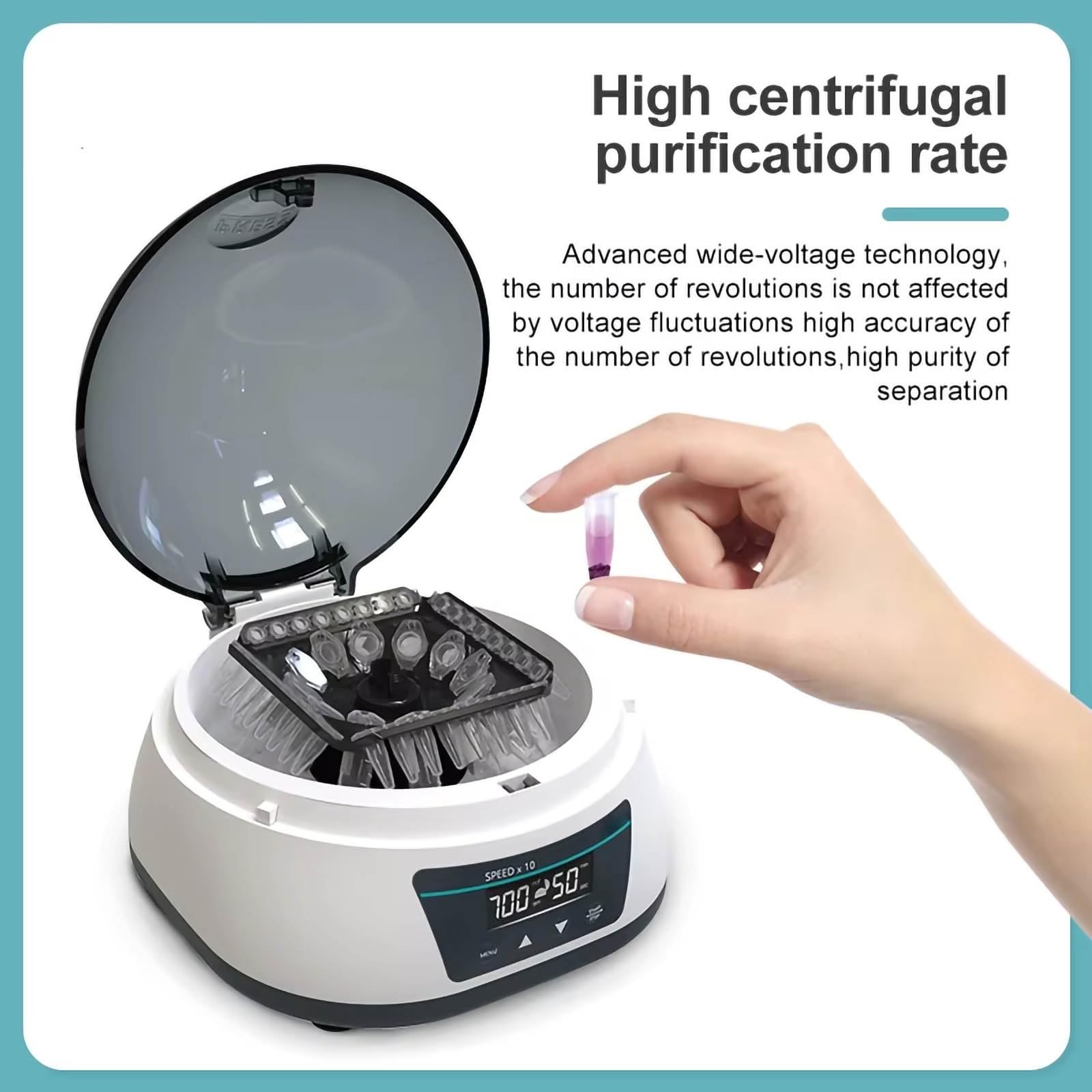 Mini centrífuga de laboratorio de velocidad fija de 7000 Rpm, máquina digital compacta con RCF de 3286 xg, rotor doble for tubos de centrífuga y tubos de recolección de muestras