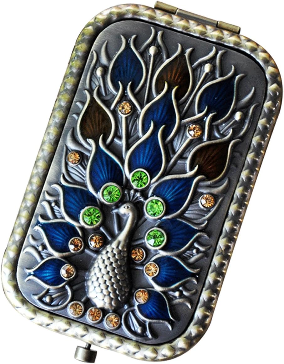 Wasjoye Canaan Peacock Mysterious Portable Cosmetic Folding Handheld Mirror All Made of Metal and Hand Painted Gifts for Girls