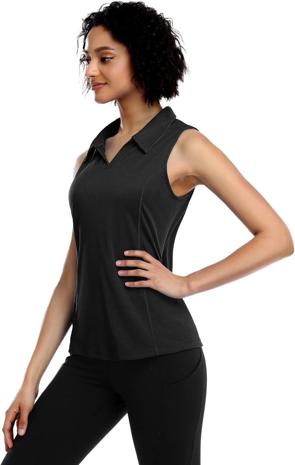 COOrun Women's Golf Polo Shirts Sleeveless Quick Dry Tennis T-Shirts Lightweight V-Neck with Collar Tank Top - Image 2