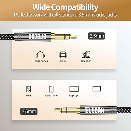 Miniatura 6 de Elecan Cable auxiliar de 0.138 in de 10 pies2 unidades (carcasa de aleación de zinc de sonido de alta fidelidad, diámetro exterior de 0.138 in,