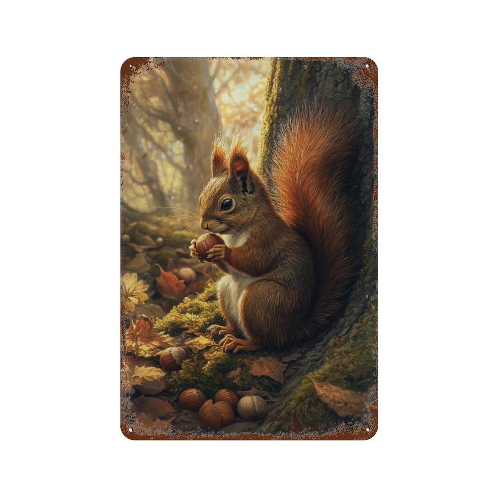 Squirrel Cottagecore Decor Dark Academia Enchanted Animal Illustration Vintage Nature Rustic Aesthetic Wall Decor Art Metal Tin Poster Modern Home Decor Art Home Bar Shop Decorations Vintage Sign 30x