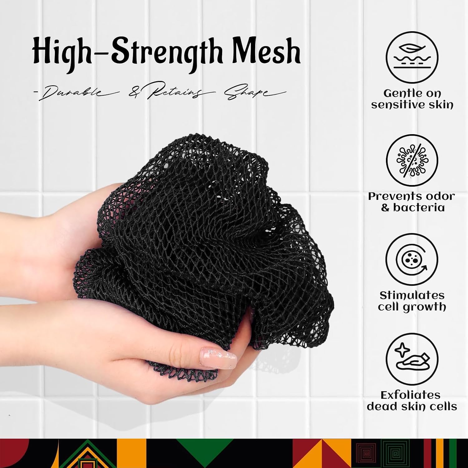 African Net Sponge Authentic with Knots - Exfoliating Washcloth Towel, Back Scrubber for Shower Bath, Exfoliating Body Scrubber Exfoliator, African Rags Wash Cloth Loofah Lufa Sponge image 3