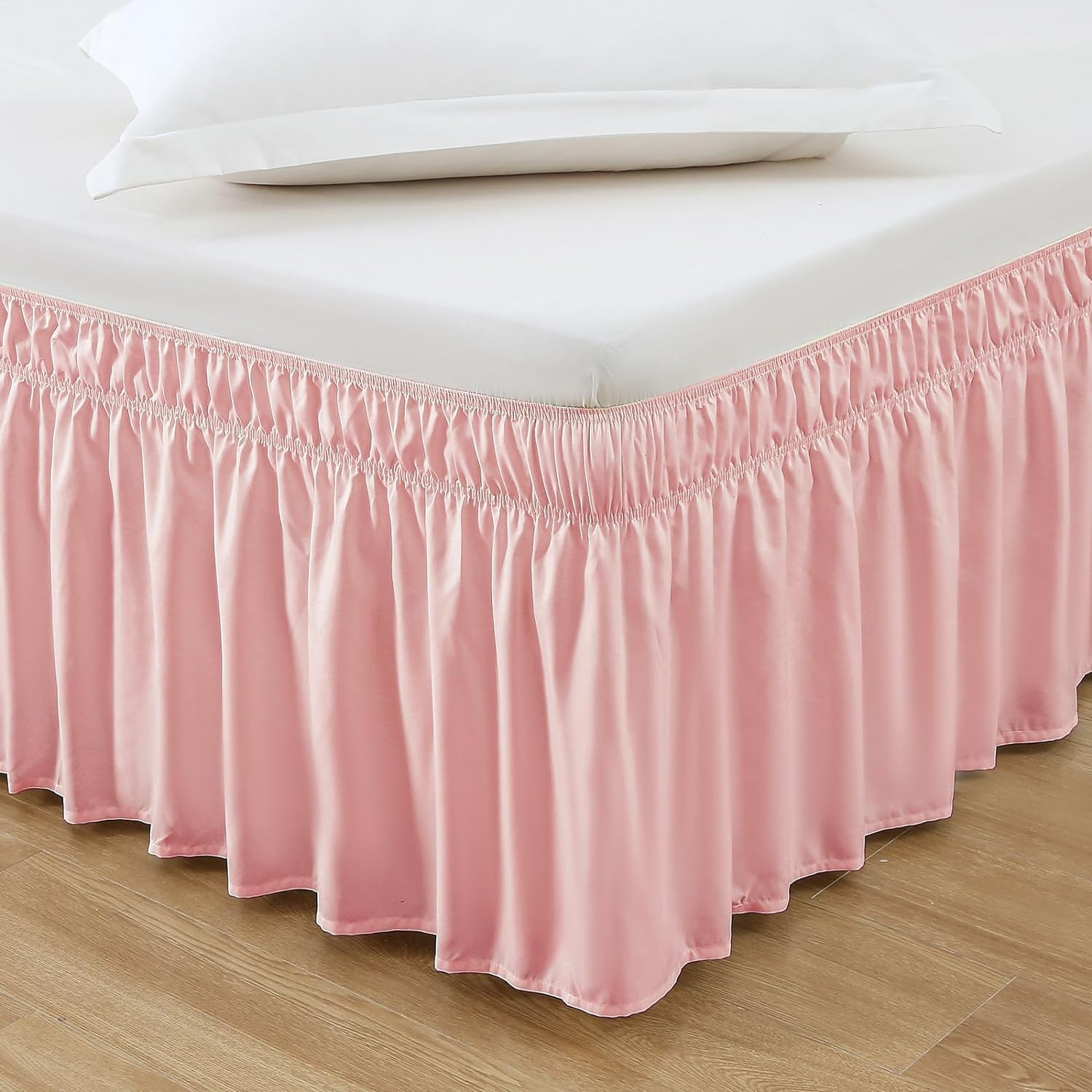 Pink Bed Skirts Dust Ruffle for King/California King Size Bed,Wrap Around Dust Ruffle Bed Skirt, 16 inch Tailored Drop with Adjustable Elastic Belt, Easy to Install and Clean, Pink King