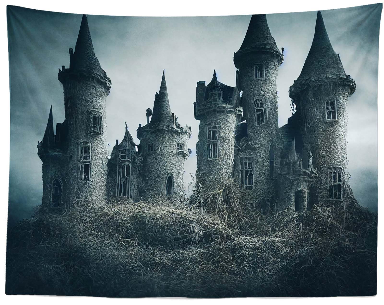 Halloween Fotohintergrund | Gruseliges Schloss Mit Geister-Händen | 2,4 X 1,8 M | Aus Polyester, Waschbar | Für Party & Fotoshooting