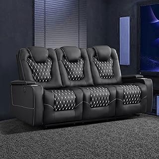 EBELLO Power Faux Leather Reclining Couch with Cup Holder...