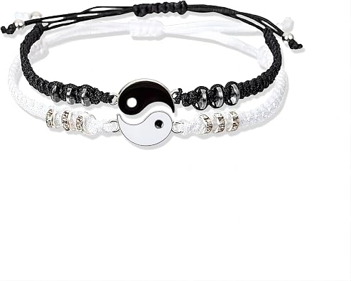 2 Pcs Yin Yang Bracelet For Women Men Best Friend Bracelets for 2 Adjustable Braide Rope Bracelet for for Couples Bff Friendship Relationship Girlfriend Valentines Jewelry Gift