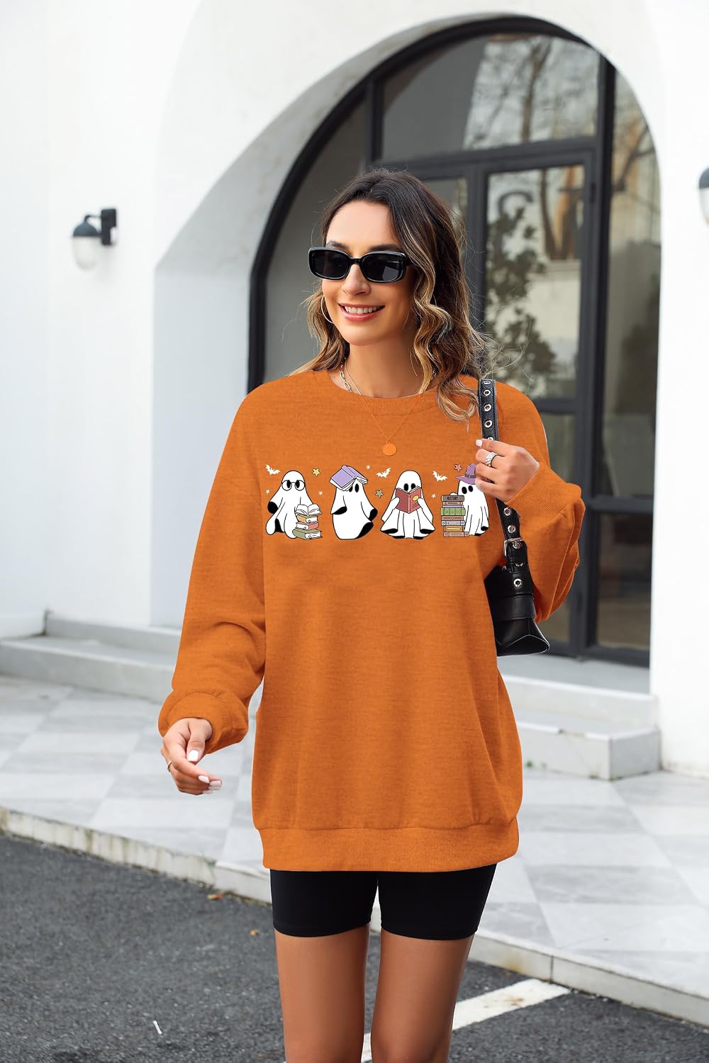 Halloween Ghost Reading Books Sweatshirts Women Spooky Season Sweater Cute Bookish Shirt Fall Pullover Tops