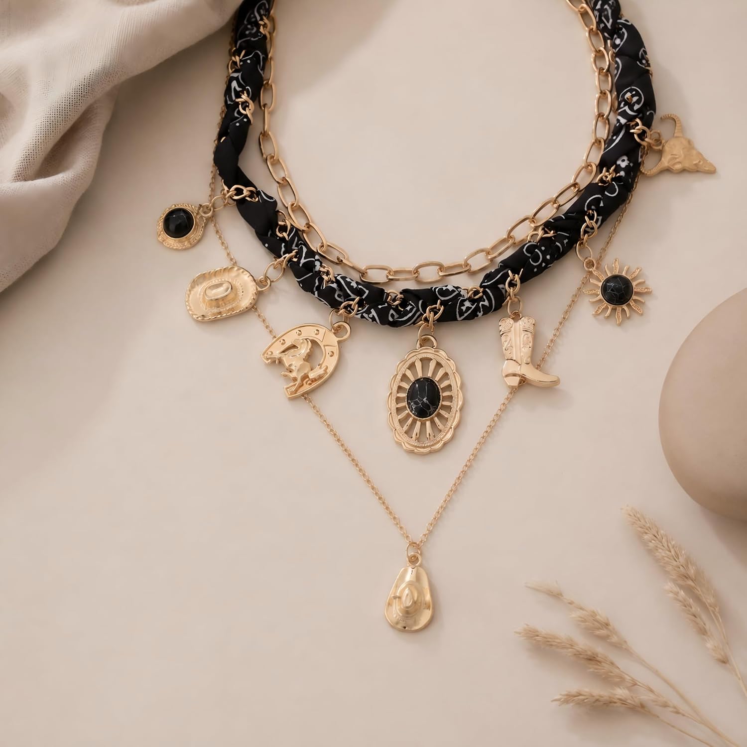 Western Bandana Necklace with Charms for Women