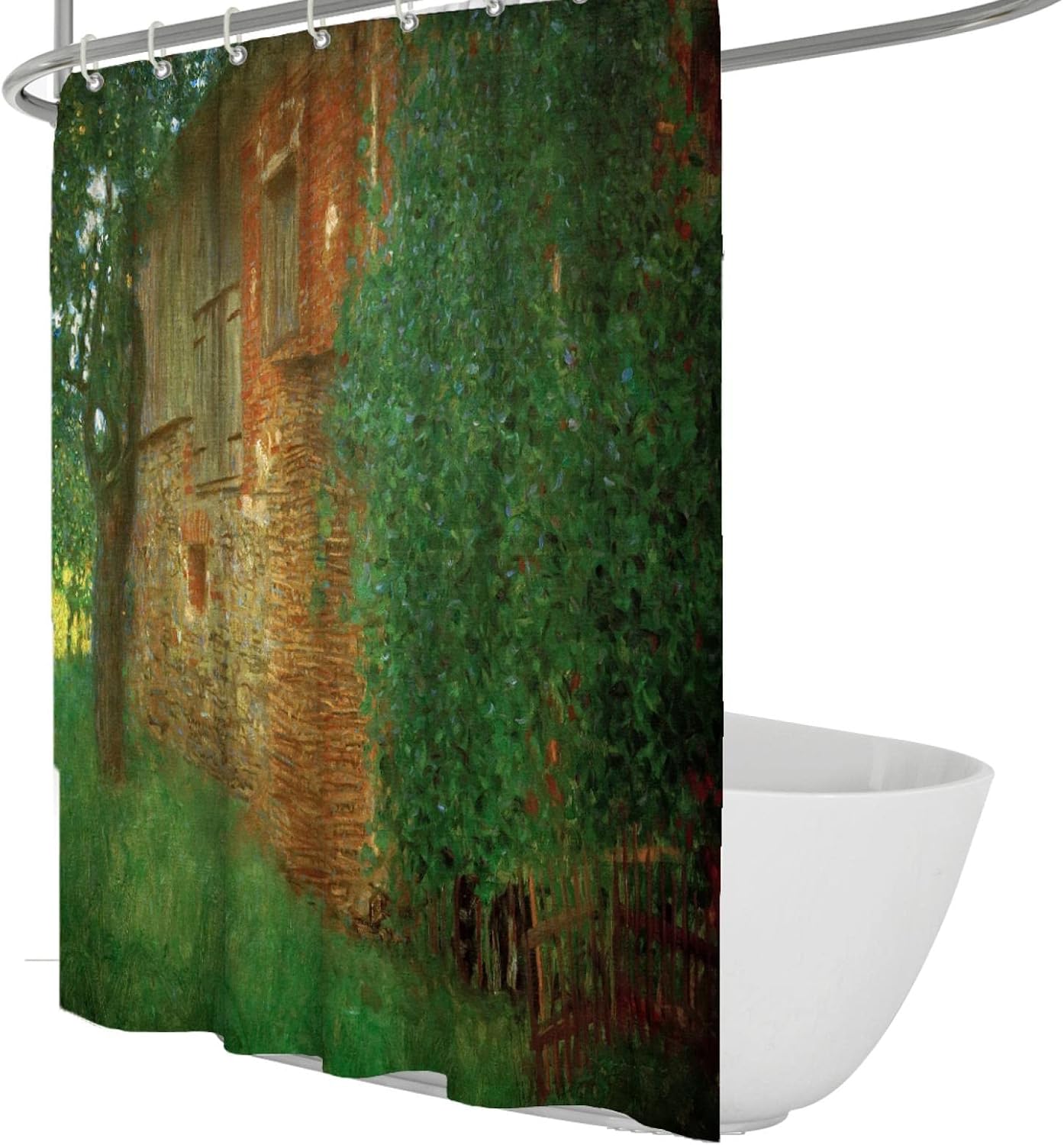 Gustav Klimt Artwork Shower Curtain Liner Green Plant Fabric Shower Curtains Washable Waterproof Bath Curtain for Child Bathroom Decor W78 x L78(in)