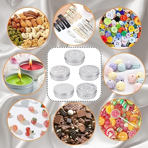 Miniatura 6 de BENECREAT Paquete de 15 latas de aluminio de 2 onzas con tapa hueca, 5 estilos de tapa de rosca recargable, tarros redondos de muestra para