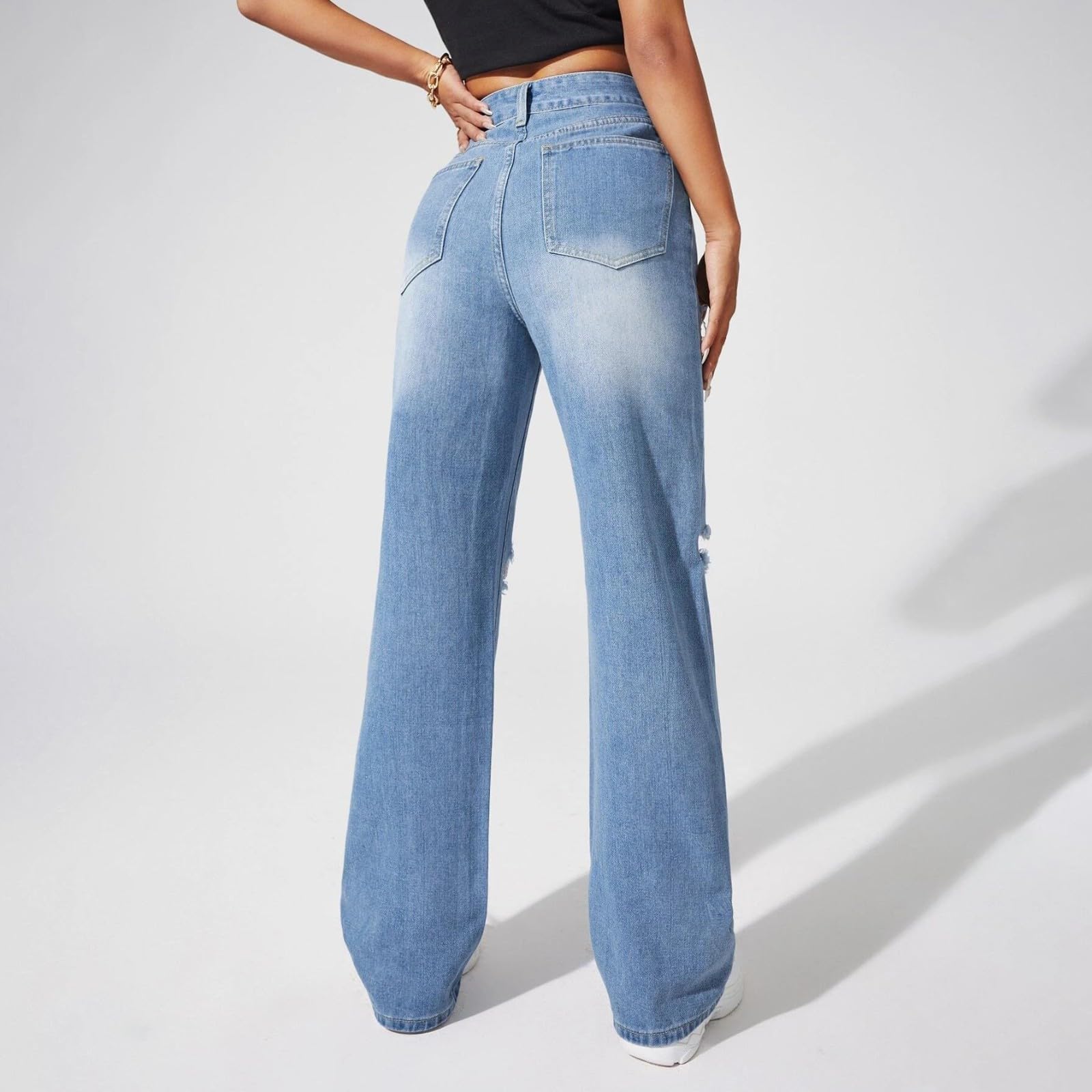 Générique Pantalon De Grossesse à la déchiré et brodé pour Dames Pantalon Molleton (Blue, L)