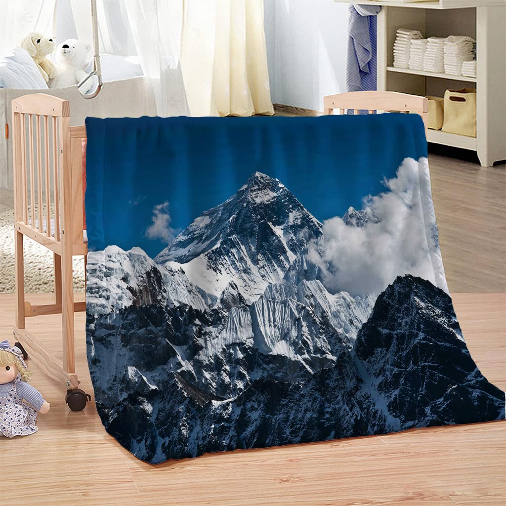 Plaid Polaire Enfant 3D 180x200 Montagne de Neige Blanche Impression Couvertures Douce Moelleuse Flanelle Couverture De Pause Déjeuner Bureau Couverture pour lit et canapé