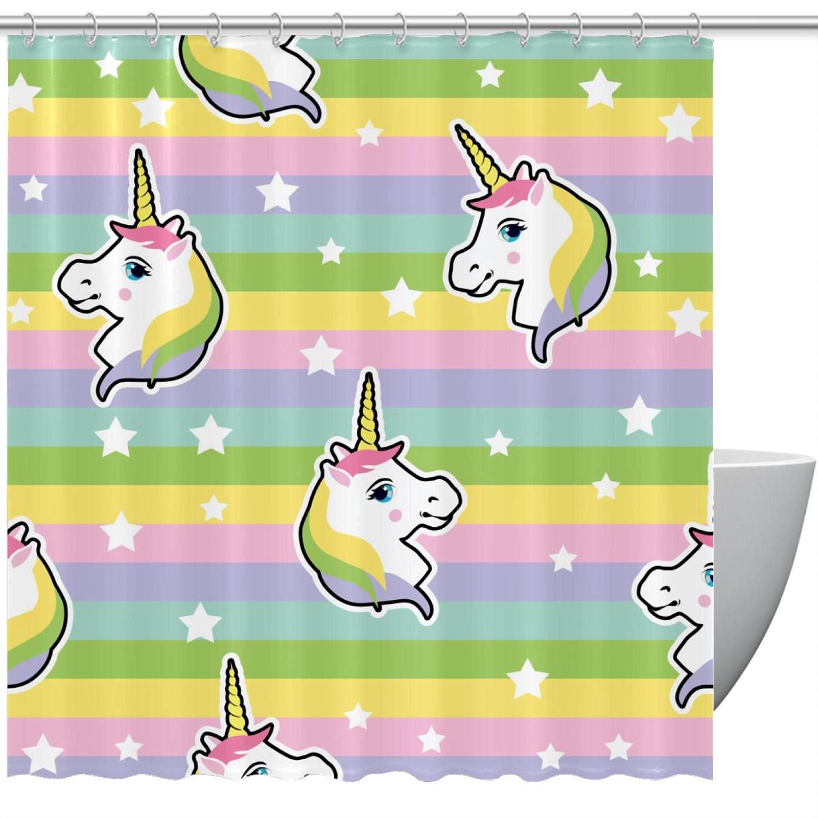 Rideau de douche licorne rose résistant à l'eau 183 x 183 cm salle de bain clean