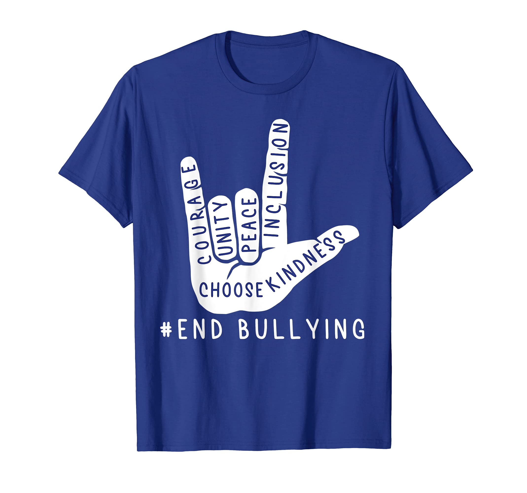 AJC Kids Anti Bullying Prevention ApparelKids Blue Anti Bullying Love Sign Language Bully Prevention T-ShirtOEKO-TEX STANDARD 100