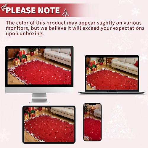 Miniatura 10 de Alfombra de área de Navidad de 5 x 7 pies para dormitorio, sala de estar, antideslizante, copos de nieve de Navidad, alfombra grande para interiores