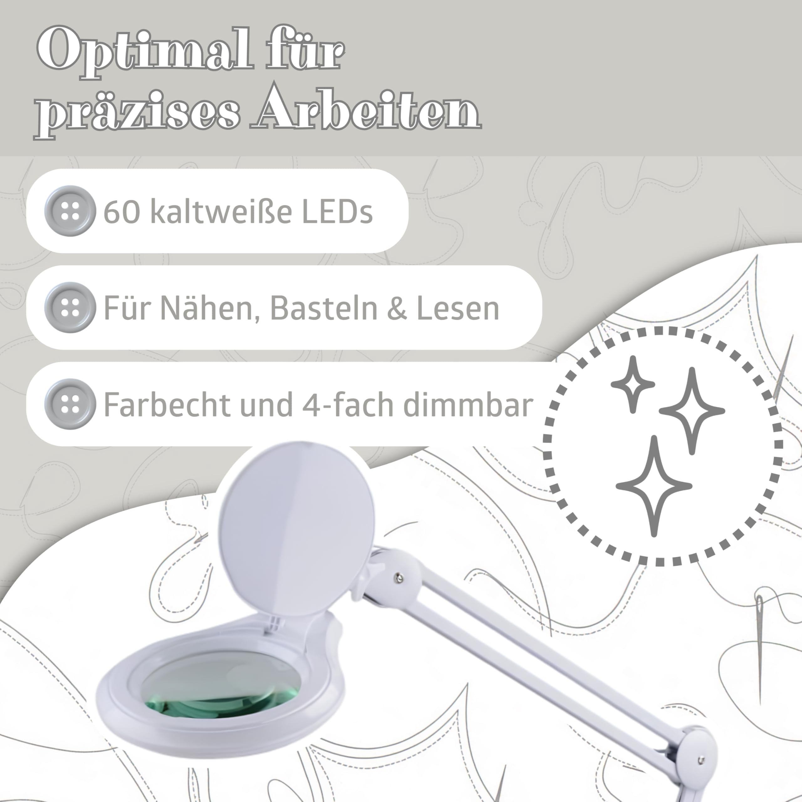 SEMPLIX LED Lupen-Tischleuchte, 3D, Weiß | Linse 127 mm