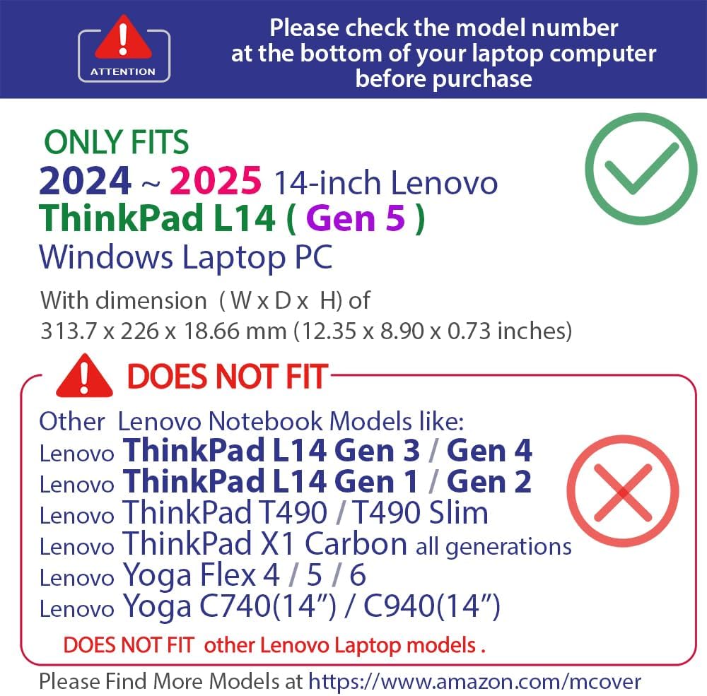 mCover case ONLY Compatible for 2024-2025 14" Lenovo ThinkPad L14 Gen 5 Series Windows Notebook Computers(NOT Fitting Any Other Lenovo Models)- Pink - Image 3