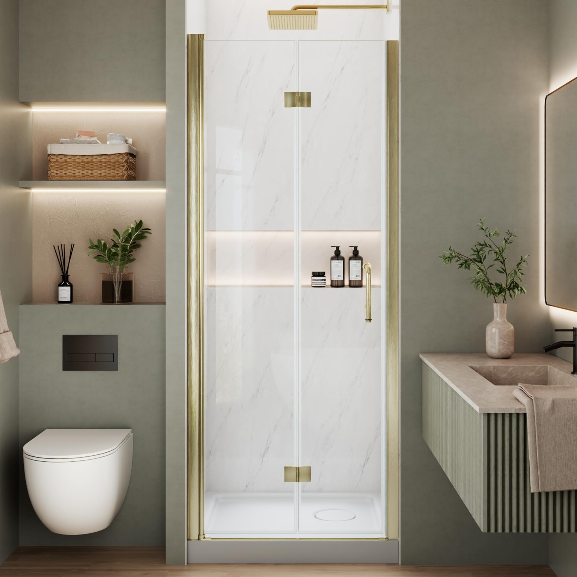 Photo 1 of ComfyStyle Bifold Shower Door 30-31.5" W x 72" H, Brushed Gold