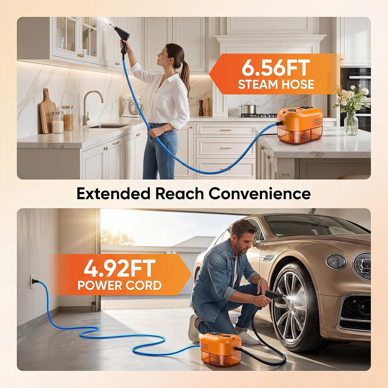 Handle High Pressure Steam Cleaner - Portable Steamer with 1.8L Water Tank, 15s Heat-Up, 6 Level Adjustable Steam Modes, Steam Cleaner for Home, Car Detailing, Dirt, Grease, Grout, Tile