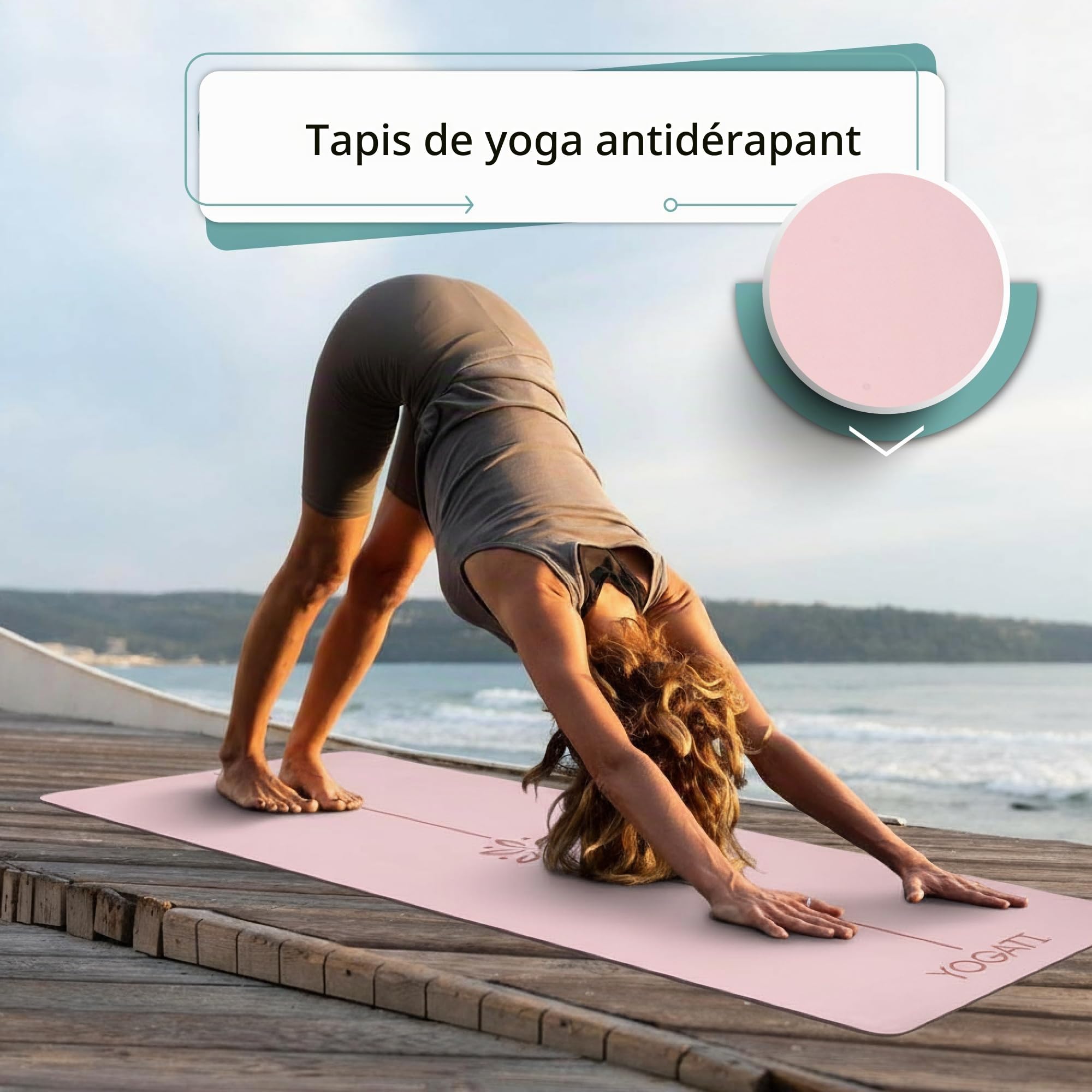 YOGATI® Tapis De Yoga Antidérapant en Caoutchouc Naturel | Tapis de Pilates portable avec une sangle de transport | Tapis de sport Fitness a la maison | Tapis Gym pour entrainement et exercise au sol