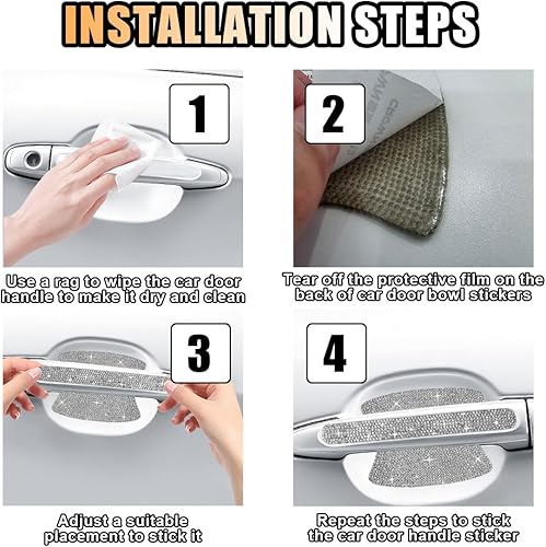 Miniatura 6 de Bling - Protector de manija de puerta de automóvil, calcomanía brillante para manija de puerta de automóvil, antiarañazos, cubierta protectora