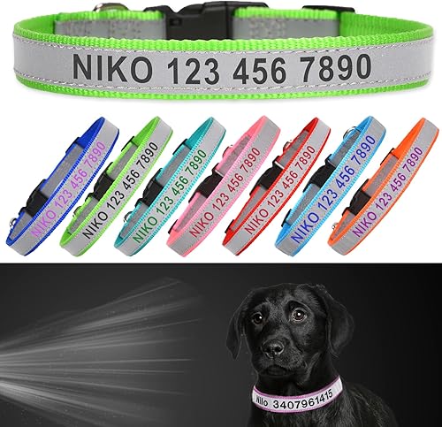 Miniatura 15 de Collar reflectante personalizado para perro, nombre y número de teléfono bordado personalizado para mascotas con hebilla de nailon ajustable en 5