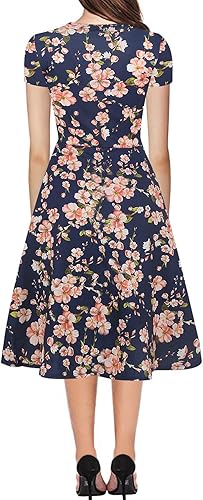 Miniatura 2 de HELYO - Vestido elegante para mujer, diseño informal acampanado estilo vintage de los años 50, con estampado floral y bolsillos, largo hasta la