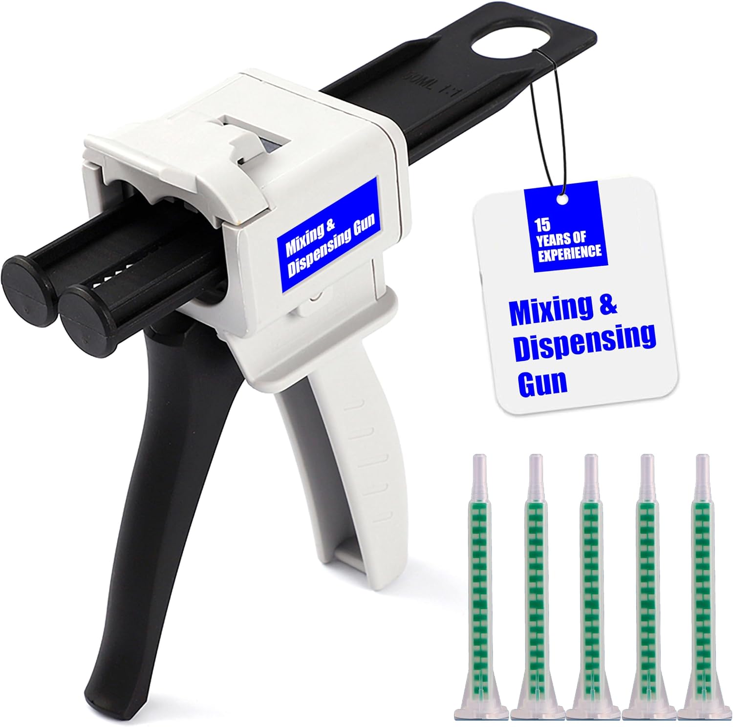 Mixing dispensing gun, Epoxy glue gun, AB Impression Material Gun ratio 1:1/2:1 for 50ml, Compatible with 3M adhesive 04747 cartridges and double cartridges, With 10 pcs 3.3in mixing nozzl