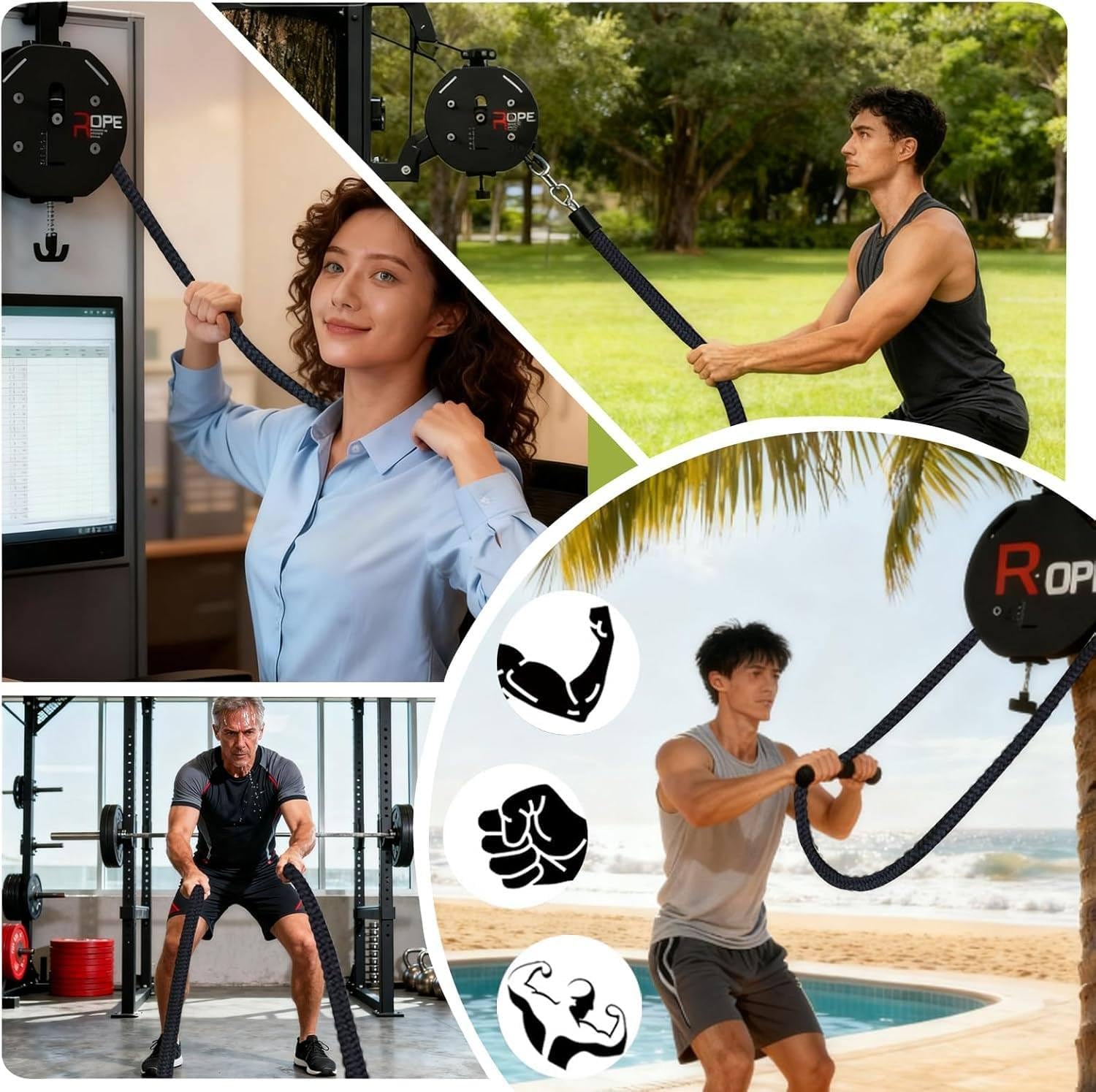 Endlosseil-Trainer,Ganzkörper-Trainingsgerät | 4m Premium-Nylonseil | einstellbarer Widerstand | tragbares Kabelzugsystem | geeignet für Griffkraft-, Arm-, Rücken- und Körperkoordinationsübungen Bla