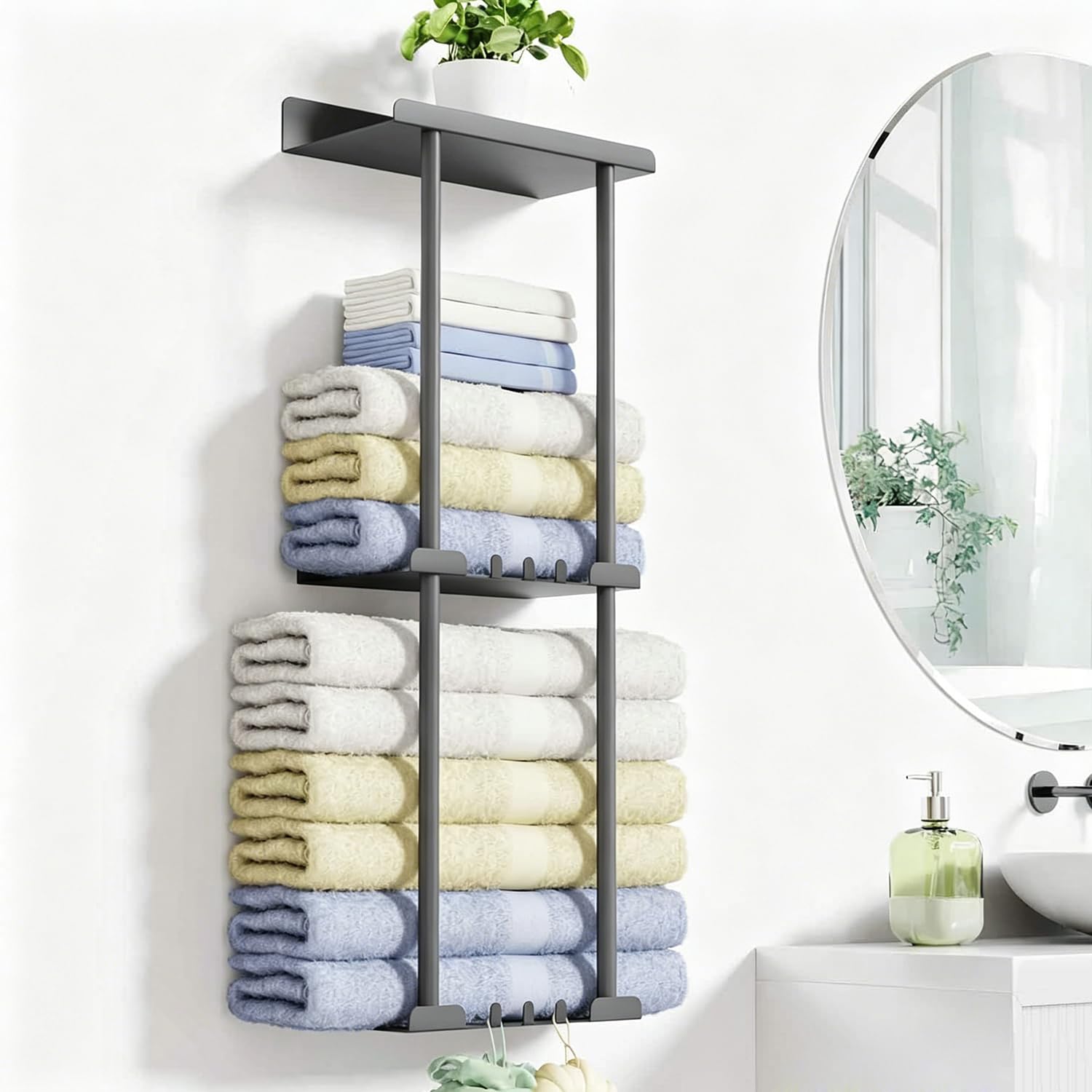 Towel Rack, Towel Storage Self Adhesive, Towel Holder Wall Mounted, Adjustable Bathroom Towel Storage, Towel Rack Wall Mounted, Gray Towel Rail Bathroom Towel Holder, No Drilling Bathroom Storage