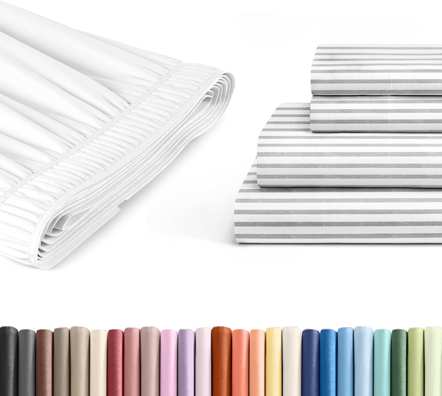 4 Piece Twin XL Grey Stripes Bed Sheet Set + White Adjustable Bedskirt w/ 15" Drop Bundle - Hotel Luxury Quality Sheets w/ 16 inch Deep Pockets - Breathable, Cooling, Soft & Wrinkle Free - Oeko-Tex