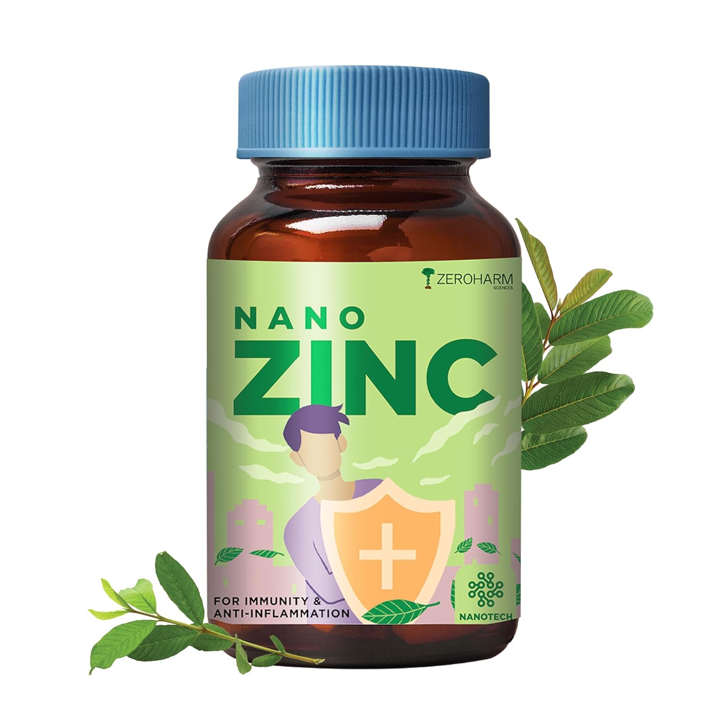 ZEROHARM Zinc Tablets | Guava Leaves Extract | 600mg per Serving | High Absorption Nano Formulated Zinc For Immunity, Skin, Hair, Bone, Vision & Cognitive Health | For Men & Women | 60 Veg Tablets ZEROHARM Zinc Tablets | Guava Leaves Extract | 600mg per Serving | High Absorption Nano Formulated Zinc For Immunity, Skin, Hair, Bone, Vision & Cognitive Health | For Men & Women | 60 Veg Tablets