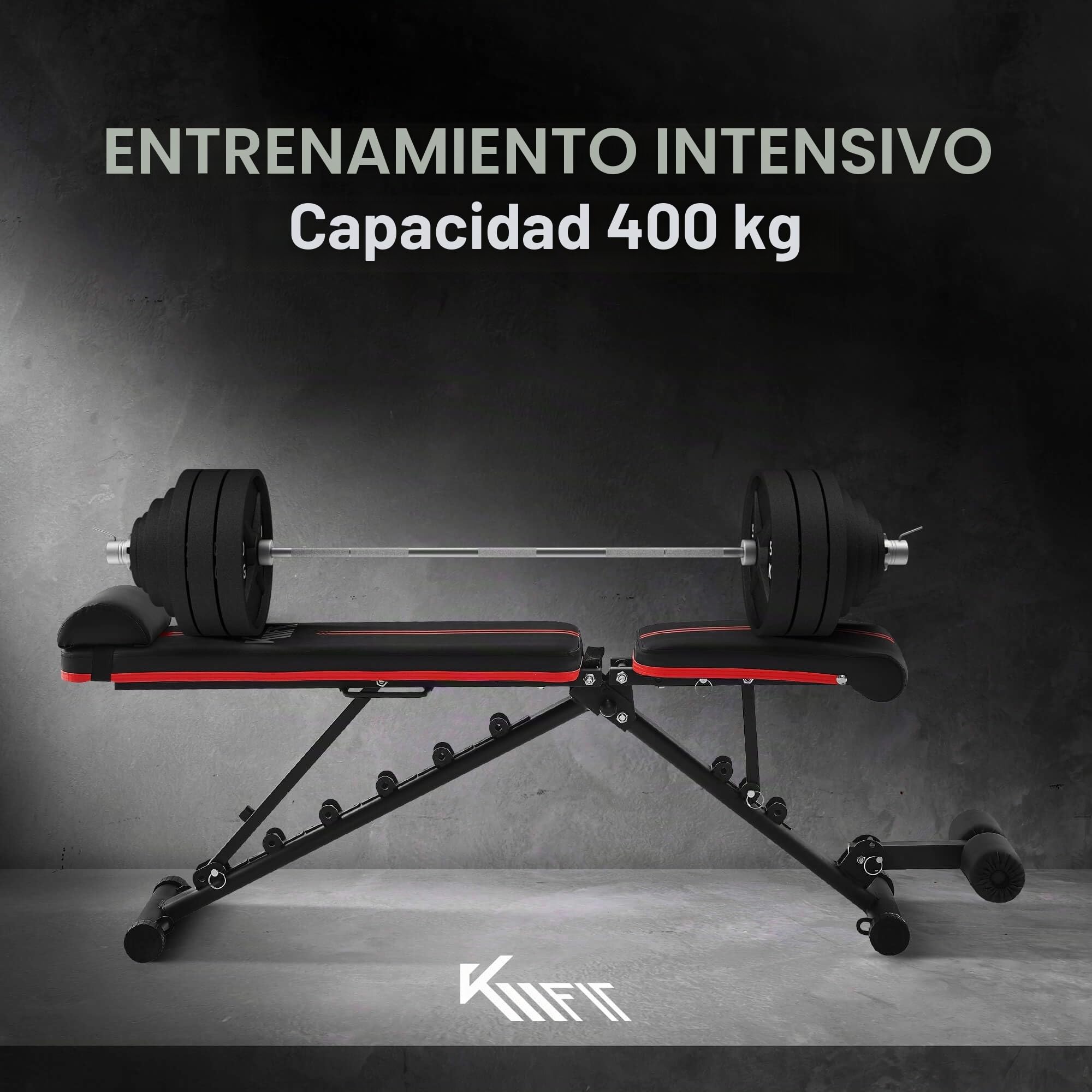 KM-Fit Banco de pesas plegable para entrenamiento | Respaldo ajustable en 6 posiciones | Asiento ajustable en 3 posiciones | Superficie de EVA transpirable | Capacidad de carga hasta 400 kg