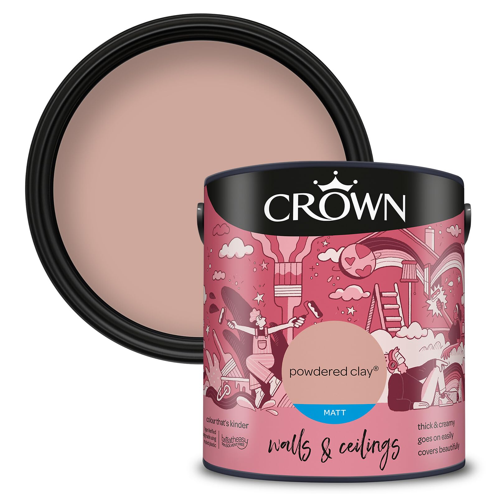 Crown Walls & Ceilings Matt Emulsion Paint, Size 2.5L, Powdered Clay