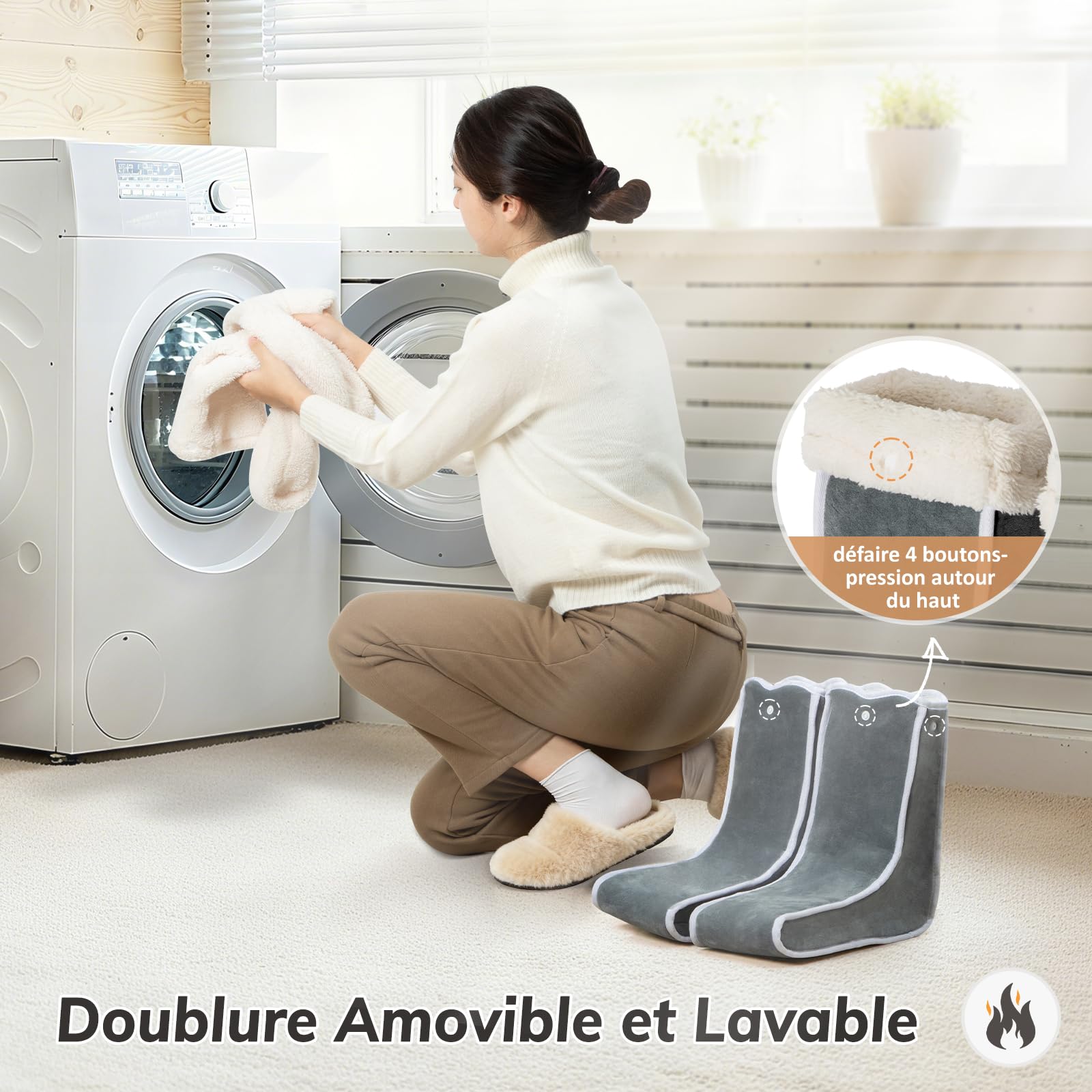 Chauffe-Pieds Électrique Séparé pour Femmes et Hommes, Chauffe-Pieds Chauffants avec Couverture des Mollets, 6 Réglages de Température, 4 Minuteries, Lavable en Machine, Doublure Douce