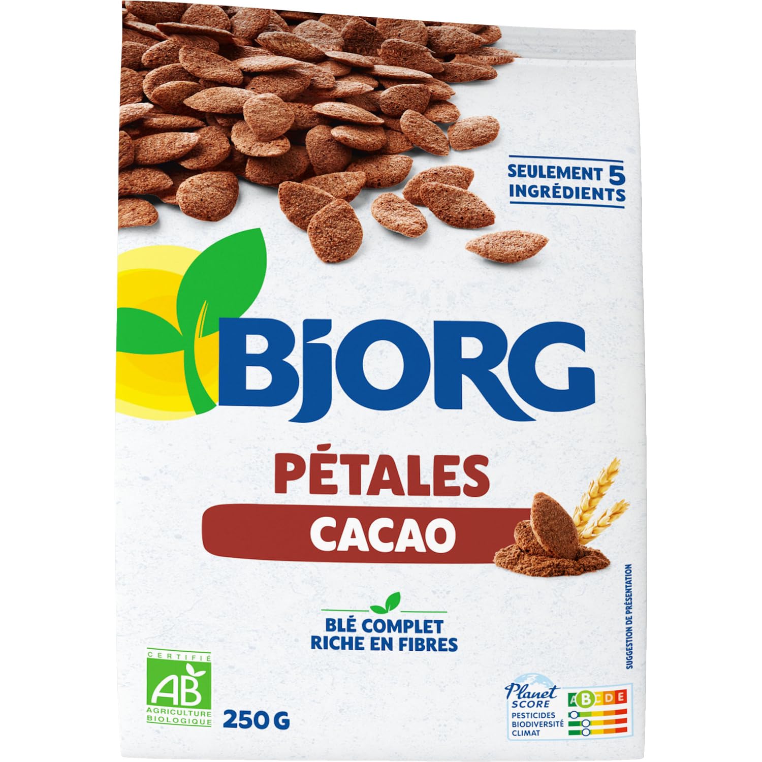 BJORG Céréales Bio Crak au Chocolat, Pétales Cacao et Blé Complet, Riches en Fibres, 250 g - Lot de 3