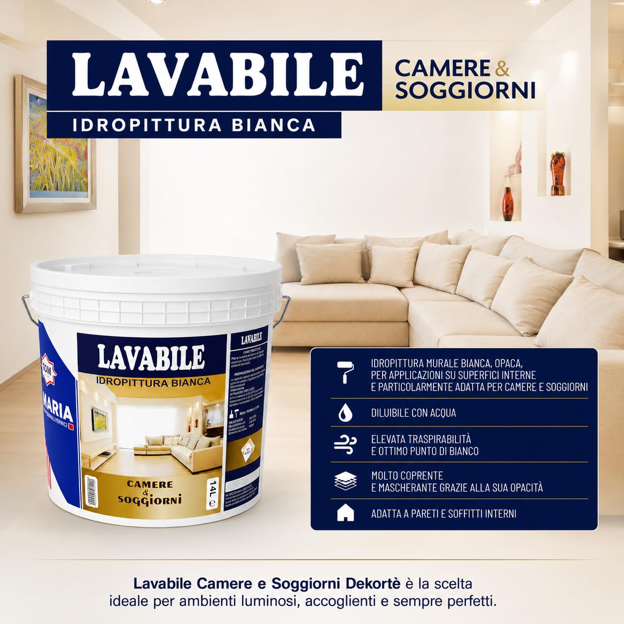 GDM 600008600010229 IDROPITTURA Ideale per CAMERE E SOGGIORNI, Bianco, 14 l (Confezione da 1)