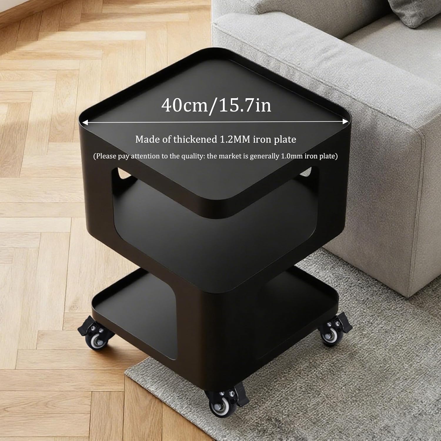 Modern Side Table, Metal Black Nightstand with 3-Tier Storage, No Assembly Required End Table for Couch, Living Room, Bedroom, Stylish Bedside Piece for Home Decor & Organizing
