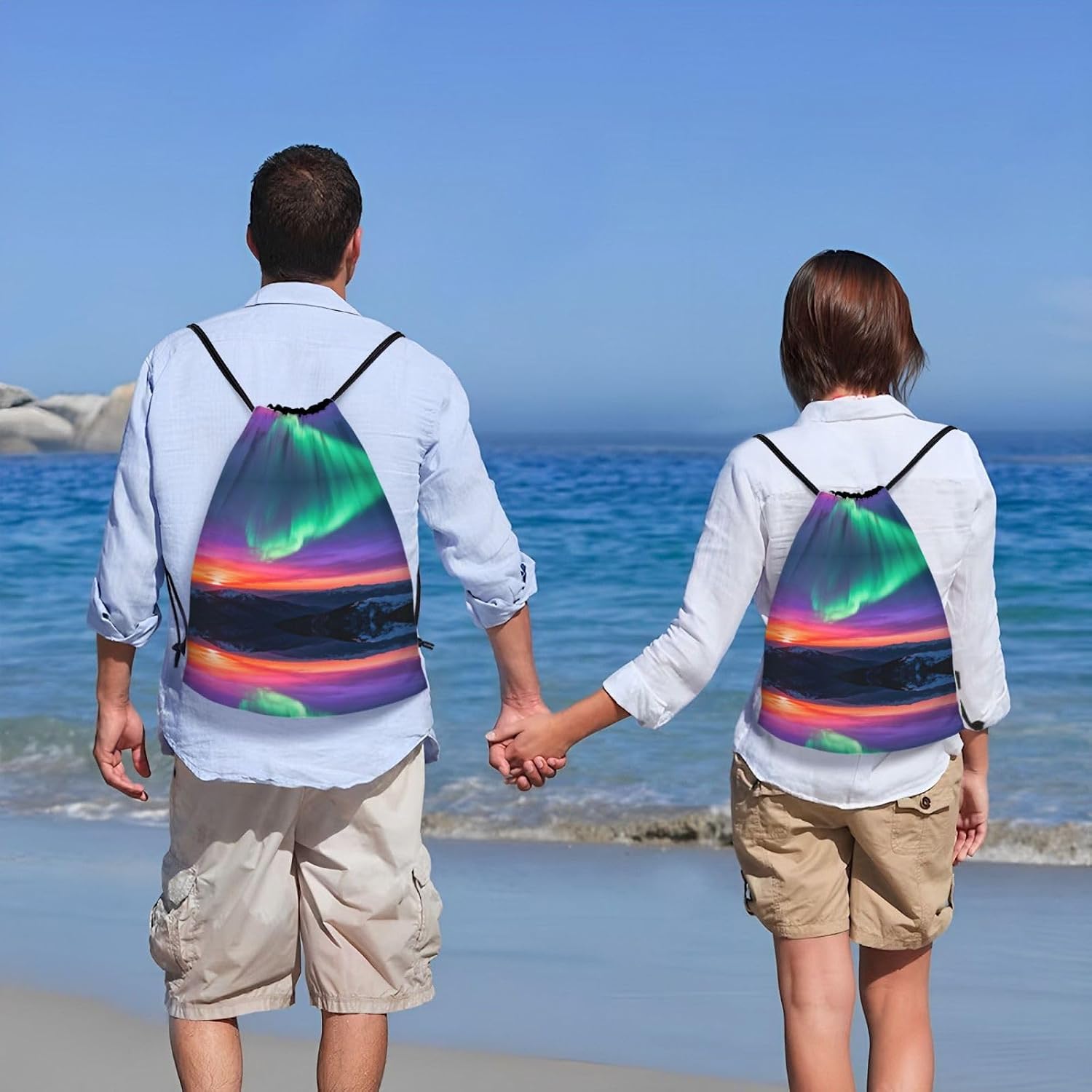 Sunset Print Lightweight Drawstring Backpack Stylish Gym Bag and Beach Bag for Travel and Fitness
