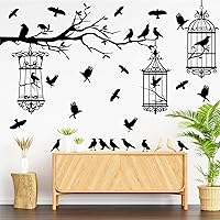 Vista 7 de Halloween Tree Branch Wall Decals Crow Black Raven Bird Wall Decals Peel and Stick Birdcage Raven Stickers Removable Black Crows Branches Halloween